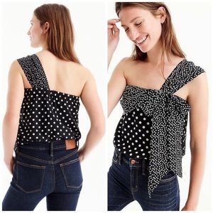 J. Crew Silk Polka Dot One-shoulder Bow Top NWT